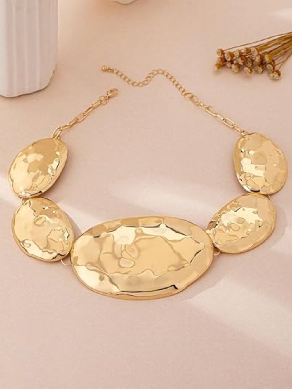 Chunky Statement Jewelry Set Gold Tone Necklace and Earrings NEW - Picture 5 of 5